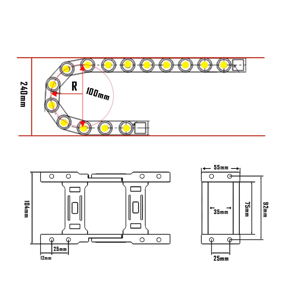 Cadena Portacables 35×75 (1Metro) - Imagen 2