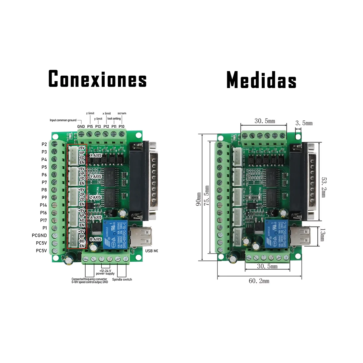 Tarjeta controladora MACH3 DB25 de 5 Ejes Azul con Puerto Paralelo CNC - Imagen 5