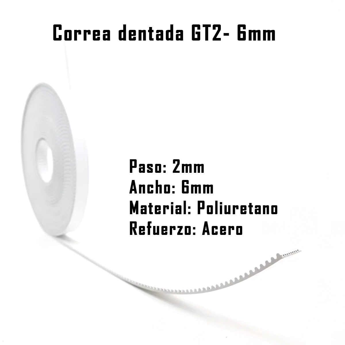 Correa dentada GT2 6mm refuerzo de acero PU - Imagen 2