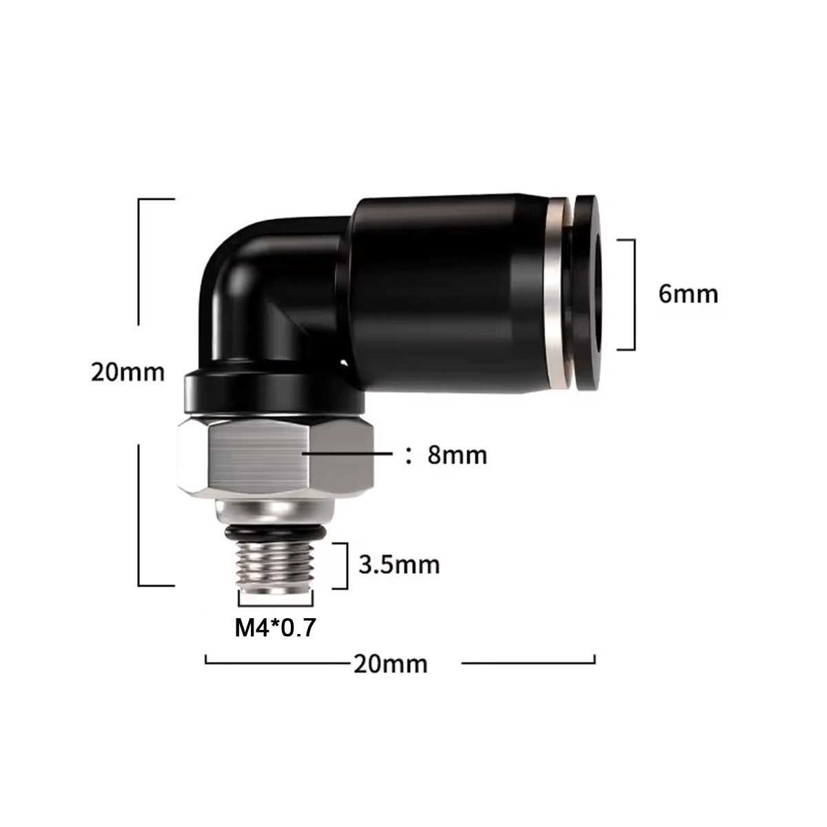 Conector rápido 6mm x M4 PL6-M4 90Grados (5 UND) - Imagen 2