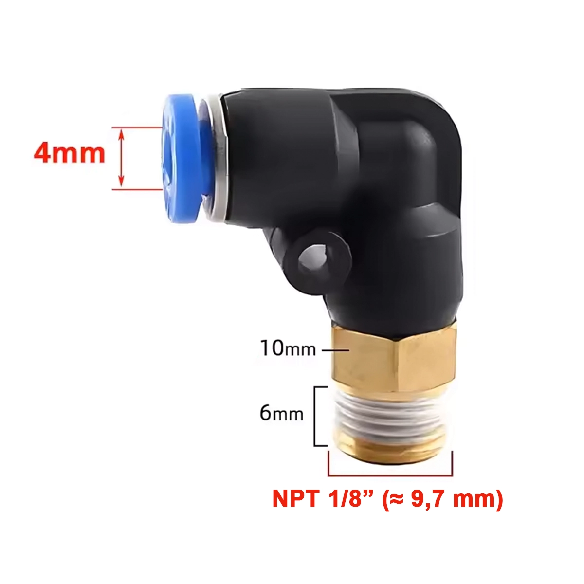 Conector rápido 4mm x 1/8in PL4-01 90Grados (5 UND) - Imagen 2